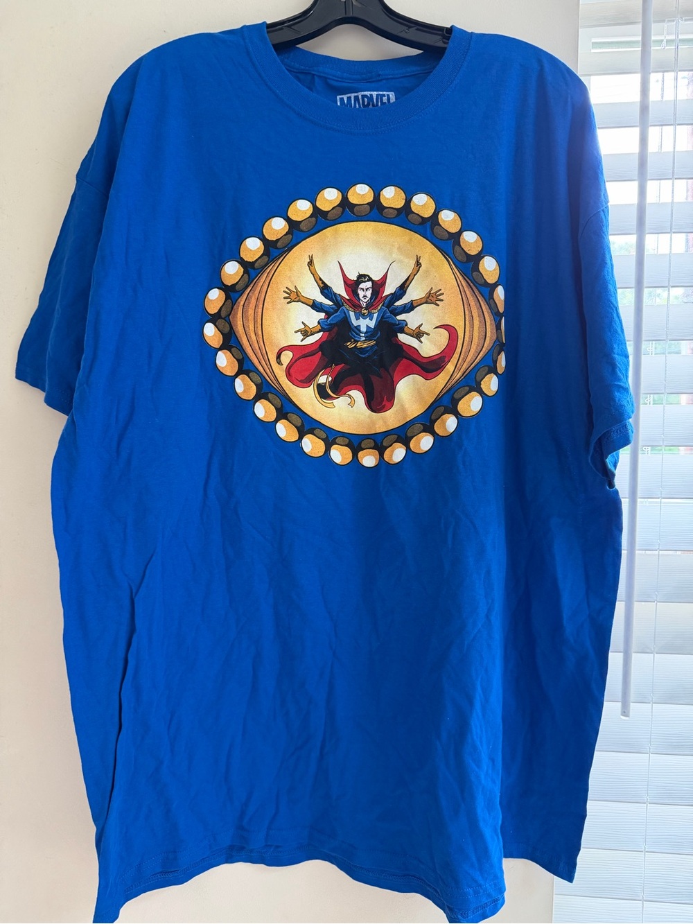 Marvel Men’s Royal Blue Doctor Strange Graphic Tee with Gold and Red Accents